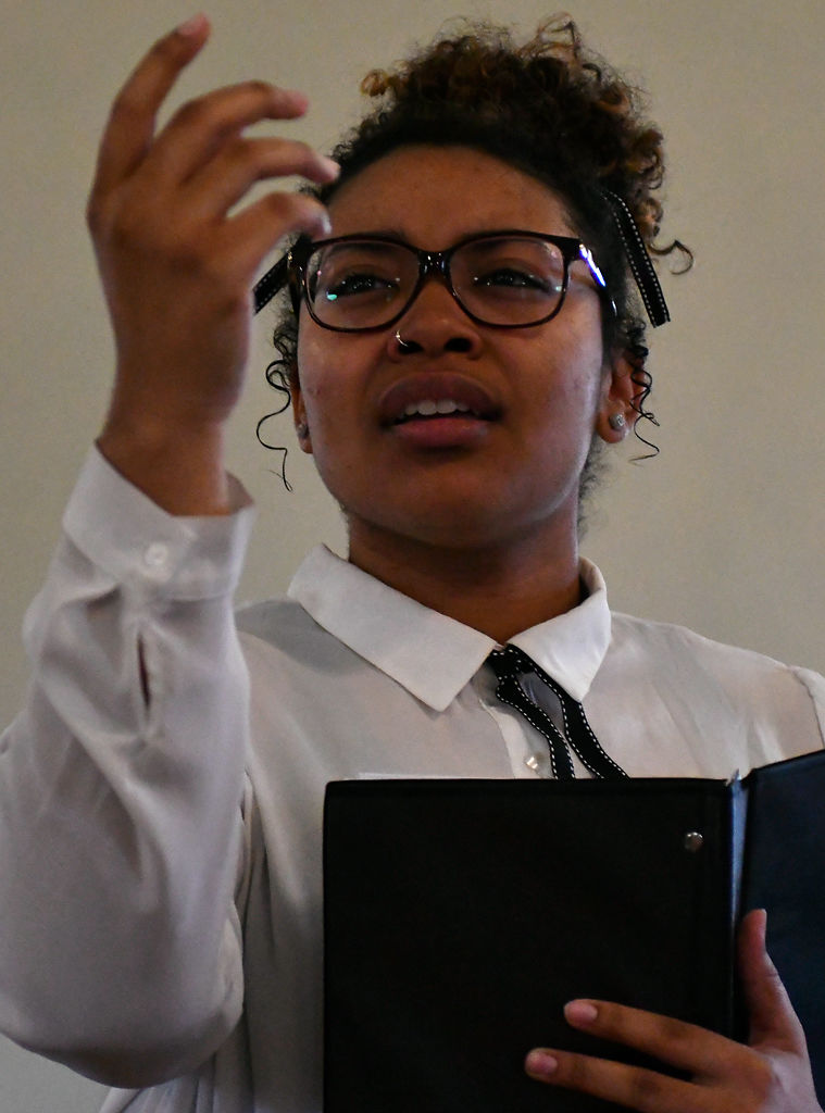 DeAyra Hairston-Clark sings "Strange Fruit" during a rehearsal for "The Milly Project"